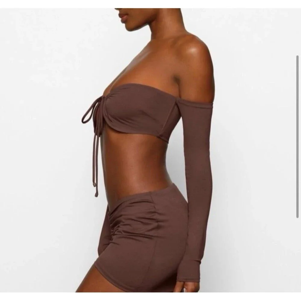 SKIMS Swim Long Sleeved Bikini Top Cocoa Size Small